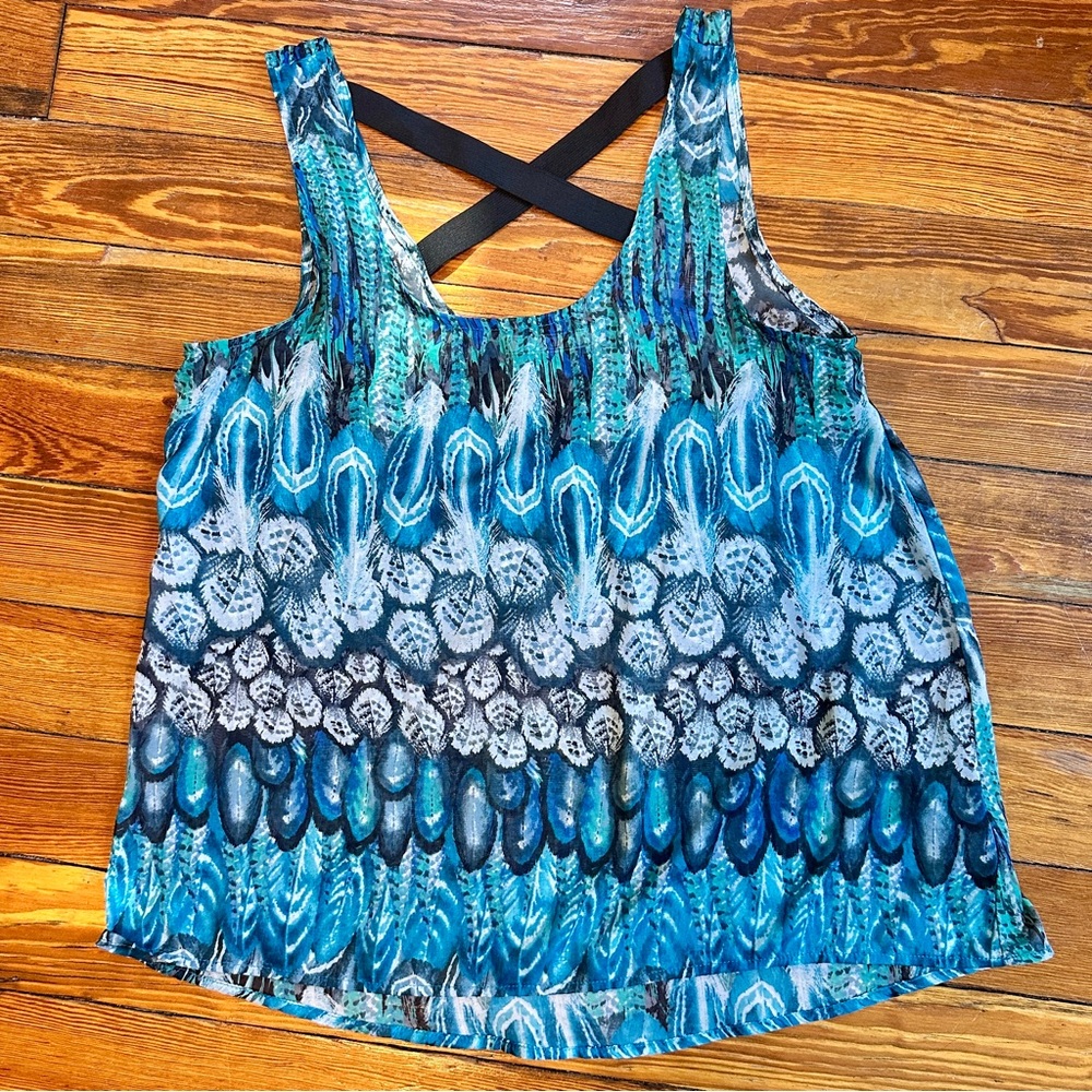 Chloe K Peacock Feather Patterned Sheer Tank Top